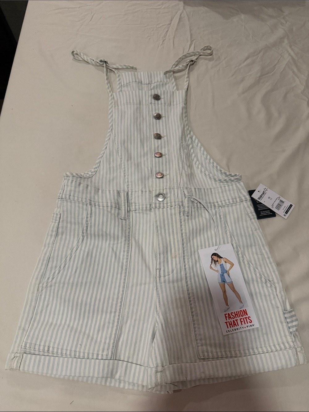 Celebrity Pink Light Blue & White Striped Denim Short Overalls